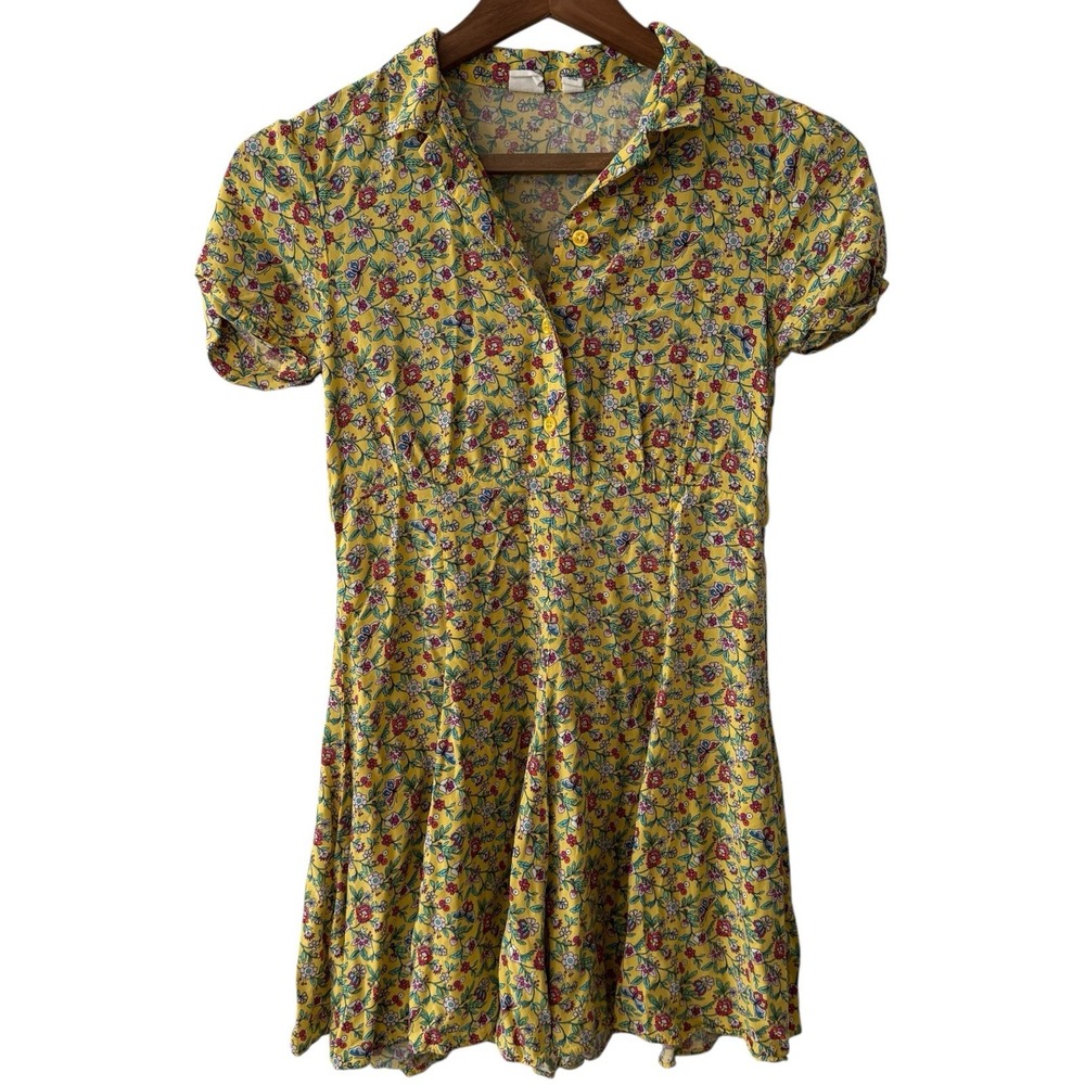 Gap Kids Girls Yellow Floral Butterfly Rayon Skater Dress Size L 10 Regular